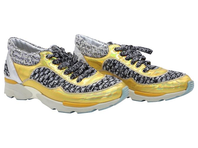 Tênis Chanel Tweed Lace Up em couro multicolorido Impressão em python - vista 4