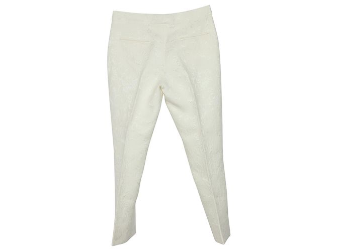 Dolce & Gabbana Floral Jacquard Trousers in Ivory Cotton White Cream - view 2