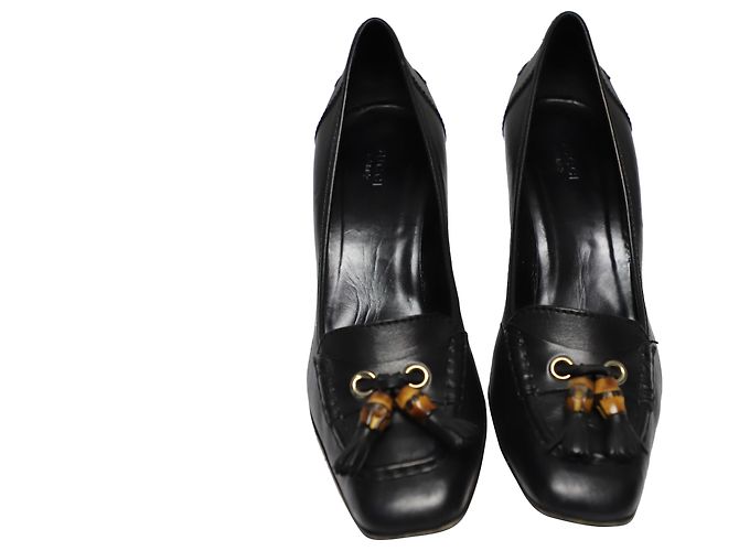 Décolleté Gucci Loafer con nappine con accento bambù in pelle marrone Nero - vista 2