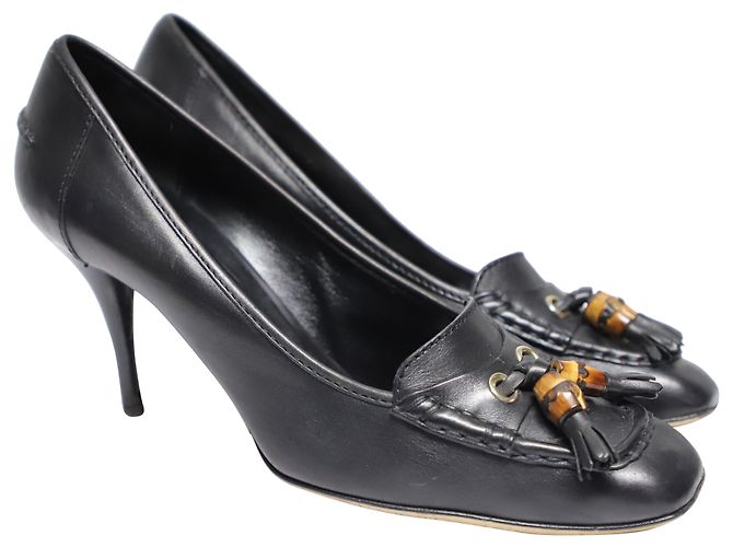 Décolleté Gucci Loafer con nappine con accento bambù in pelle marrone Nero - vista 3