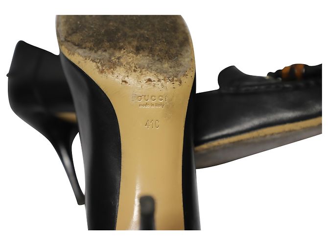 Décolleté Gucci Loafer con nappine con accento bambù in pelle marrone Nero - vista 6