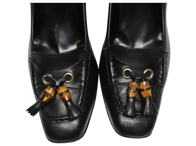 Décolleté Gucci Loafer con nappine con accento bambù in pelle marrone Nero - vista 7
