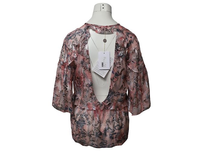 Camicetta in chiffon fil coupé metallizzato con schiena scoperta Iro in seta rosa pastello - vista 2