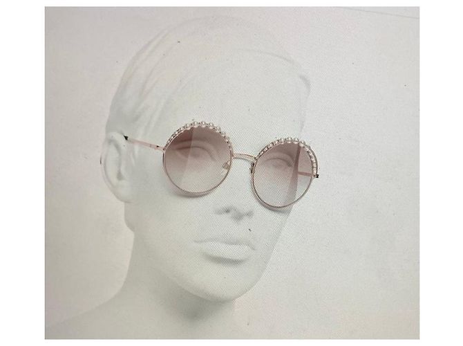 Chanel Runde Sonnenbrille, Metall & Kunstperlen Hellbraun - Ansicht 8