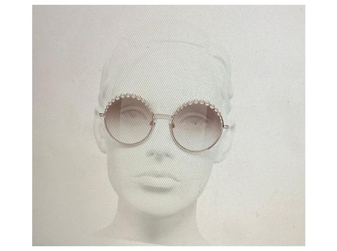 Chanel Runde Sonnenbrille, Metall & Kunstperlen Hellbraun - Ansicht 9