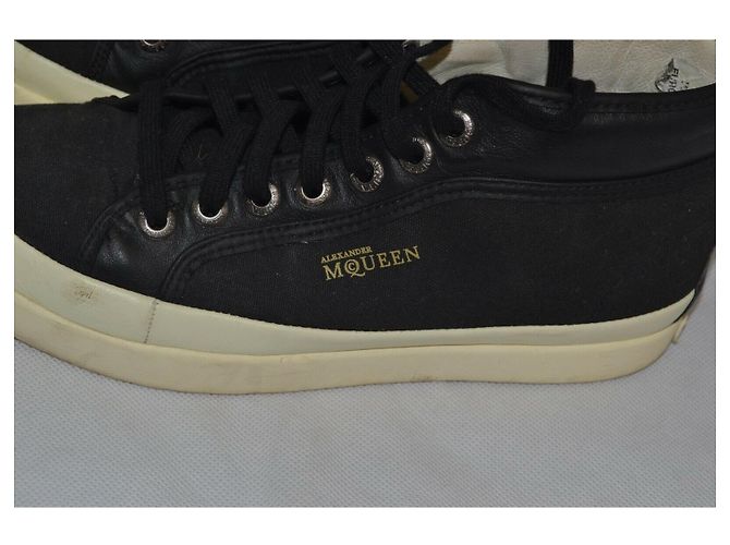 Alexander Mcqueen Sneakers alte unisex in tela e pelle Nero Bianco - vista 7