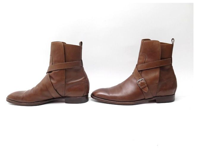 Hermès SCARPE HERMES STIVALI STAFFE 44 SCARPE STIVALI IN PELLE MARRONE - vista 2