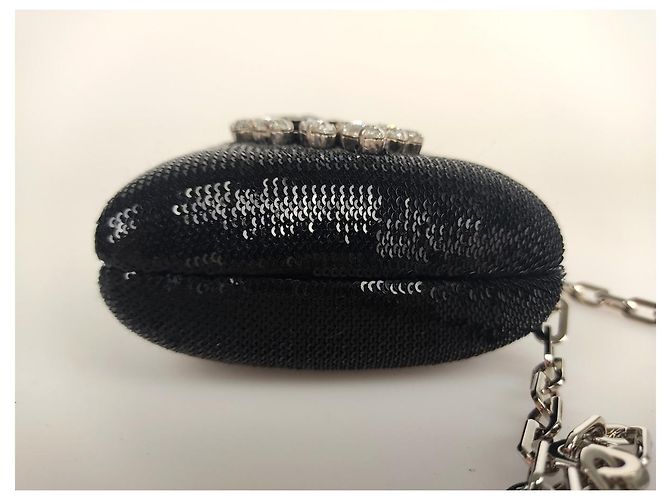 Prada pochette in paillettes e strass con catena - vista 3
