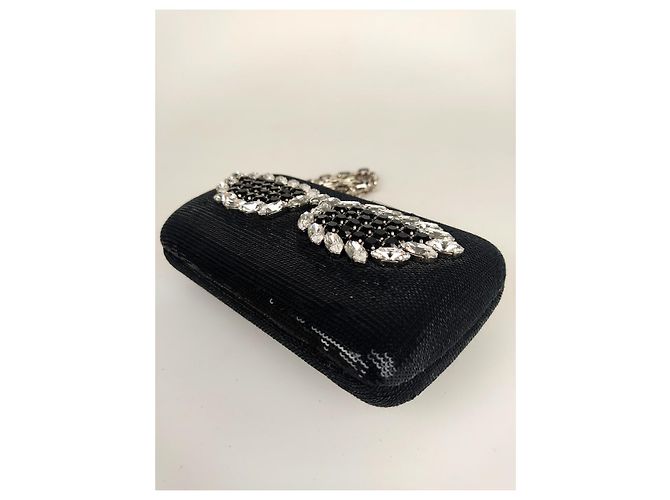 Prada pochette in paillettes e strass con catena - vista 6