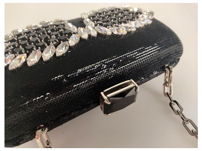 Prada pochette in paillettes e strass con catena - vista 7