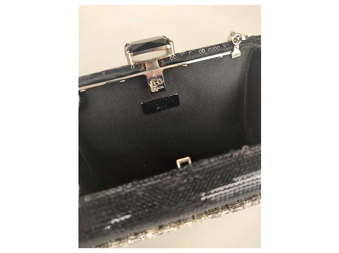 Prada pochette in paillettes e strass con catena - vista 8