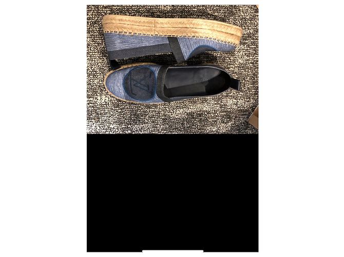 Louis Vuitton Blue Shore Canvas Postkarten-Plateau-Espadrilles Beige Hellblau Dunkelblau - Ansicht 10