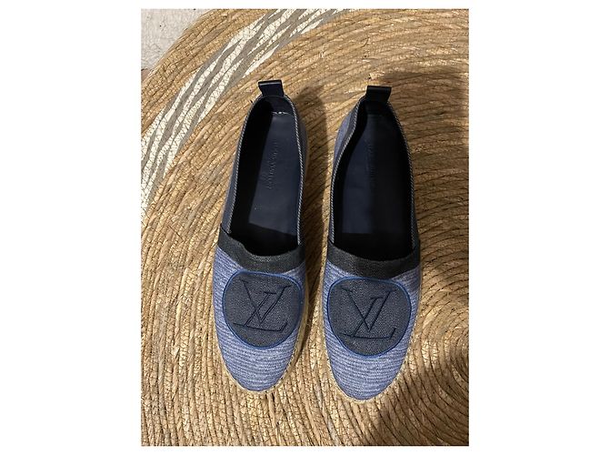 Louis Vuitton Blue Shore Canvas Postkarten-Plateau-Espadrilles Beige Hellblau Dunkelblau - Ansicht 3