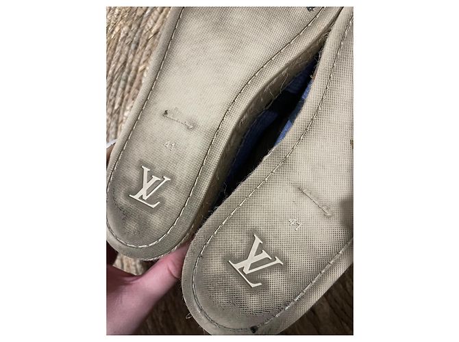 Louis Vuitton Blue Shore Canvas Postkarten-Plateau-Espadrilles Beige Hellblau Dunkelblau - Ansicht 4