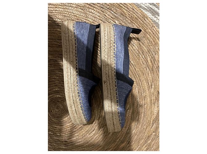 Louis Vuitton Blue Shore Canvas Postkarten-Plateau-Espadrilles Beige Hellblau Dunkelblau - Ansicht 5
