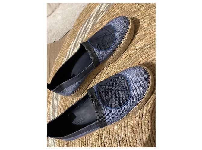 Louis Vuitton Blue Shore Canvas Postkarten-Plateau-Espadrilles Beige Hellblau Dunkelblau - Ansicht 6