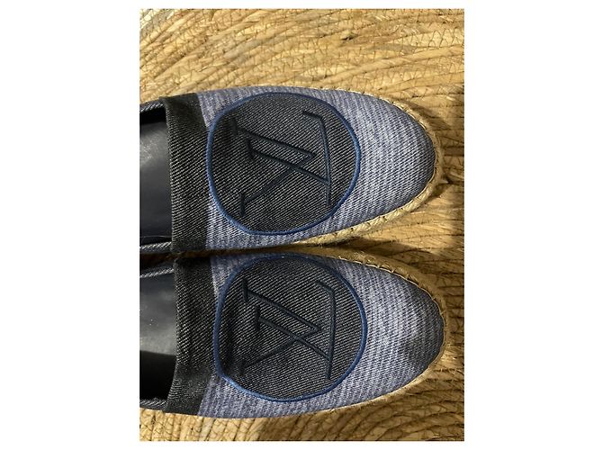 Louis Vuitton Blue Shore Canvas Postkarten-Plateau-Espadrilles Beige Hellblau Dunkelblau - Ansicht 8