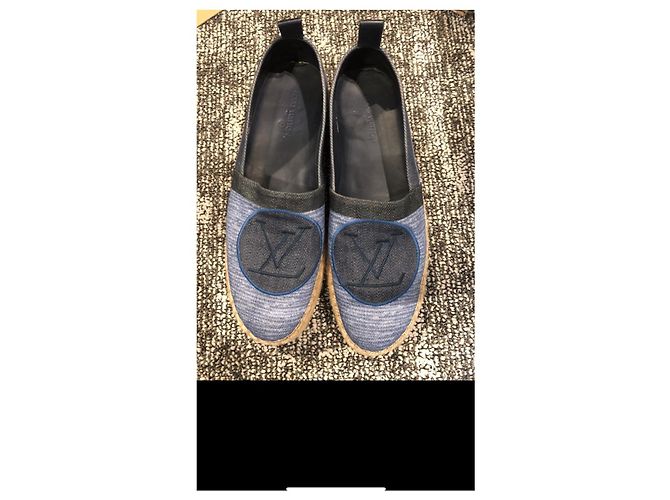 Louis Vuitton Blue Shore Canvas Postkarten-Plateau-Espadrilles Beige Hellblau Dunkelblau - Ansicht 9