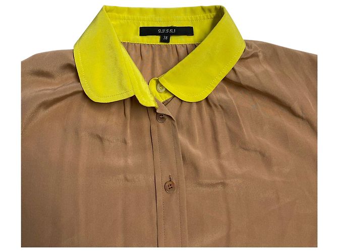 Camicia Buttondown Gucci in Seta Marrone - vista 3
