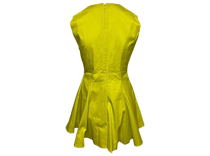 Dior Box Pleated Mini Dress in Yellow Cotton Green - view 2