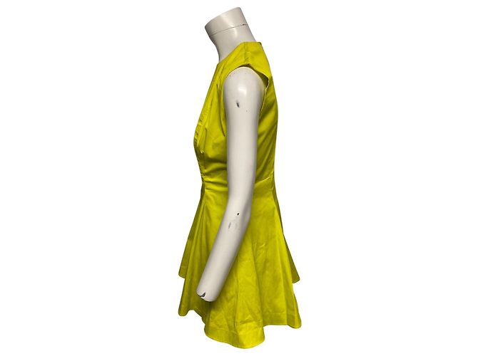 Dior Box Pleated Mini Dress in Yellow Cotton Green - view 3
