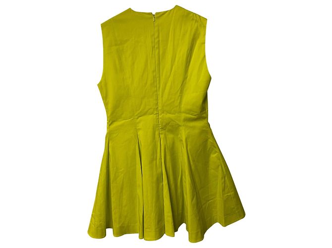 Dior Box Pleated Mini Dress in Yellow Cotton Green - view 4