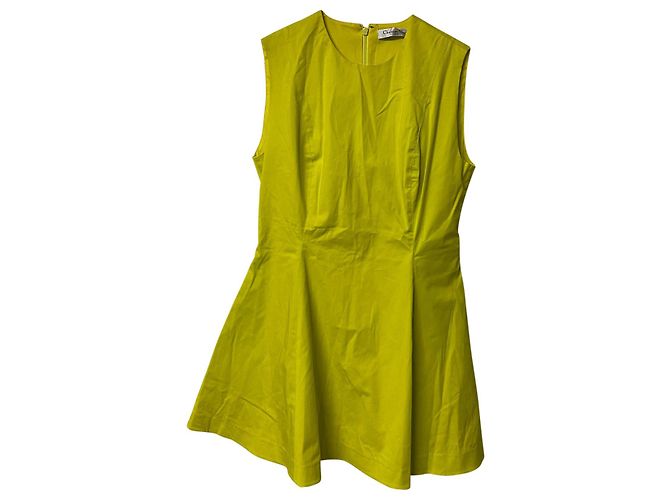 Dior Box Pleated Mini Dress in Yellow Cotton Green - view 5