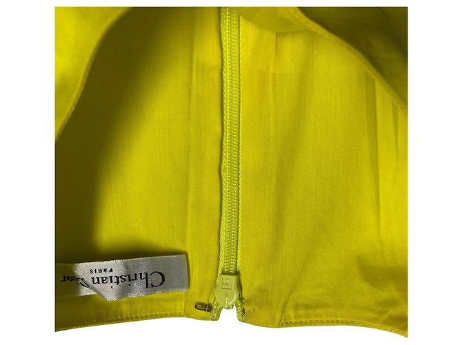 Dior Box Pleated Mini Dress in Yellow Cotton Green - view 9