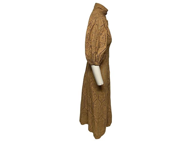 Vestido Ganni con bordado inglés de algodón marrón Castaño - vista 3