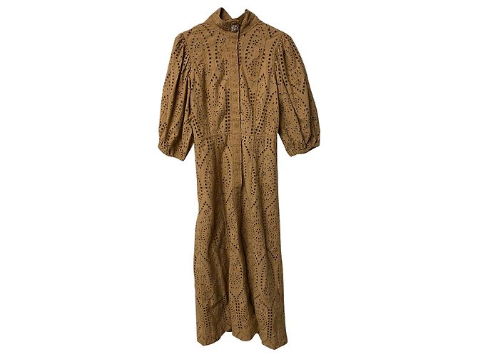 Vestido Ganni con bordado inglés de algodón marrón Castaño - vista 4