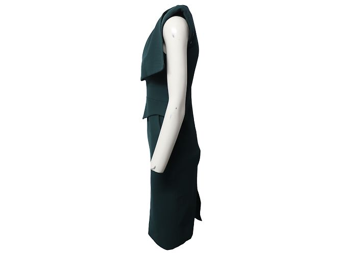 Autre Marque Antonio Berardi Peplum Midi Dress in Green Virgin Wool - view 2