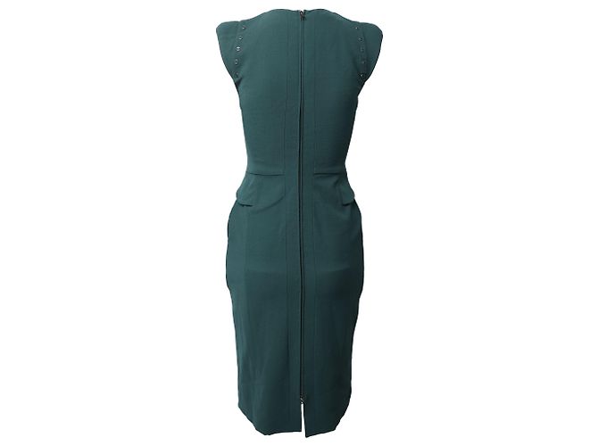 Autre Marque Antonio Berardi Peplum Midi Dress in Green Virgin Wool - view 3