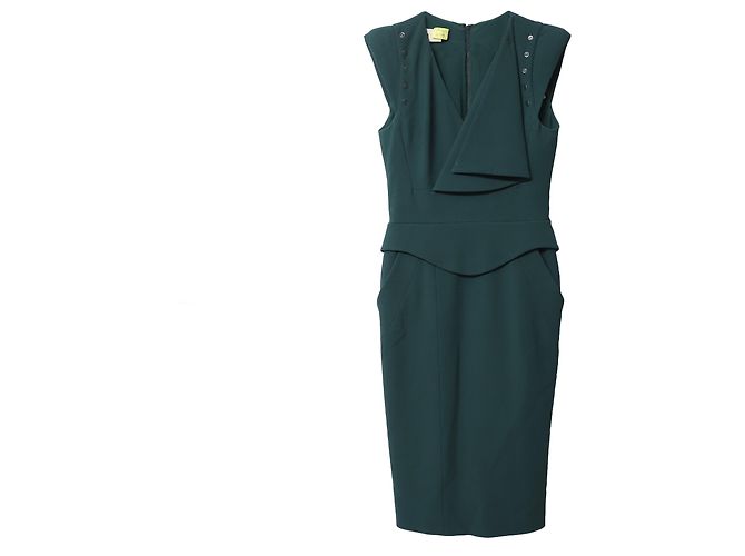 Autre Marque Antonio Berardi Peplum Midi Dress in Green Virgin Wool - view 4