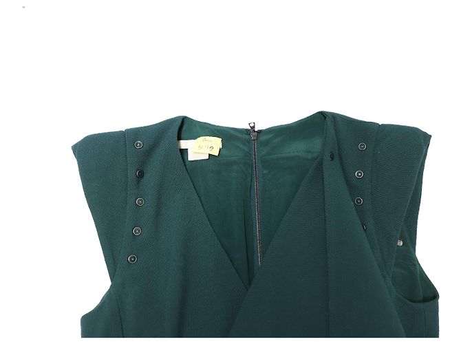 Autre Marque Antonio Berardi Peplum Midi Dress in Green Virgin Wool - view 6