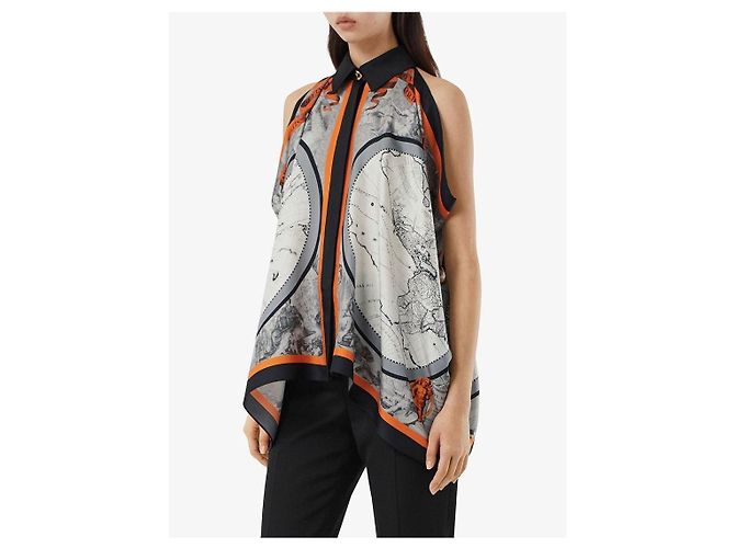 Top in seta Burberry Nero Arancione Multicolore - vista 11