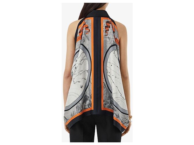 Top in seta Burberry Nero Arancione Multicolore - vista 12