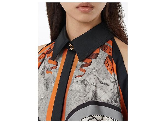 Top in seta Burberry Nero Arancione Multicolore - vista 13
