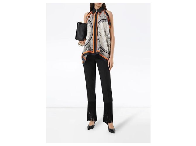 Top in seta Burberry Nero Arancione Multicolore - vista 9