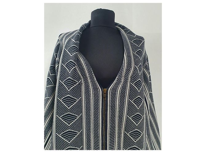 Cardigan Cappotto Dagmar in Lana Merino Nero Bianco - vista 2