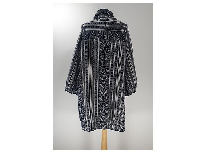 Cardigan Cappotto Dagmar in Lana Merino Nero Bianco - vista 4