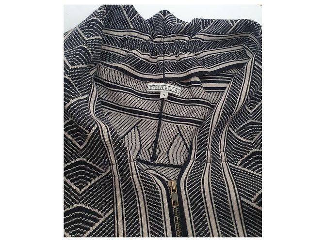 Cardigan Cappotto Dagmar in Lana Merino Nero Bianco - vista 5