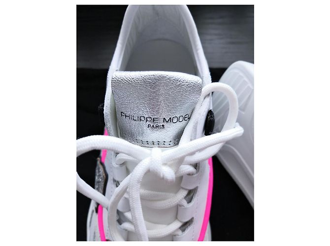 Philippe Model Baskets Eze Low Mondial Néon Blanc Fushia - view 12