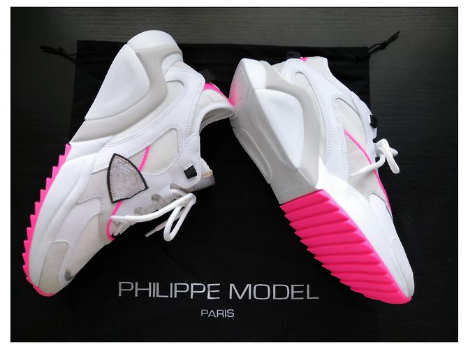 Philippe Model Baskets Eze Low Mondial Néon Blanc Fushia - view 14