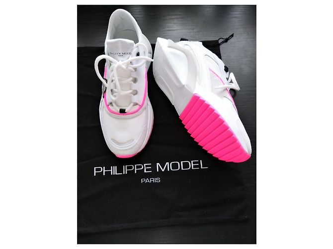 Philippe Model Baskets Eze Low Mondial Néon Blanc Fushia - view 16