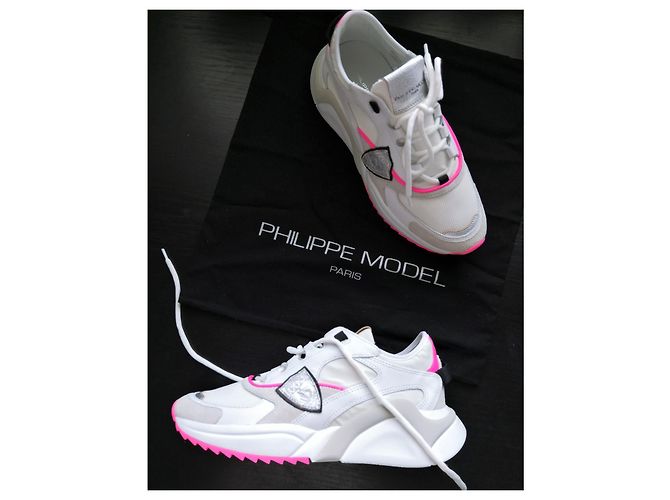 Philippe Model Baskets Eze Low Mondial Néon Blanc Fushia - view 5
