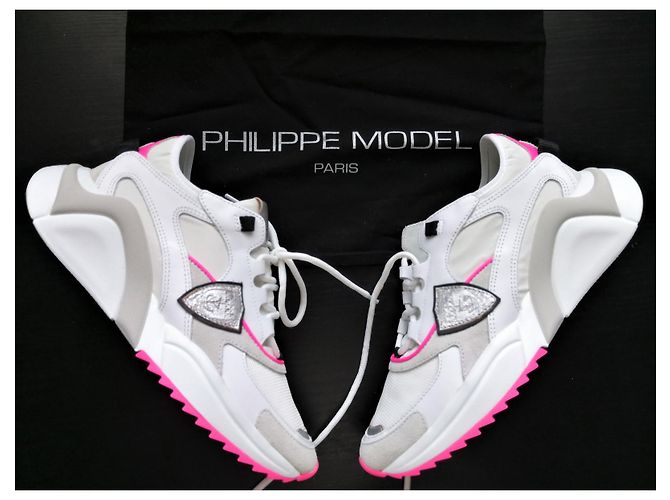 Philippe Model Baskets Eze Low Mondial Néon Blanc Fushia - view 6