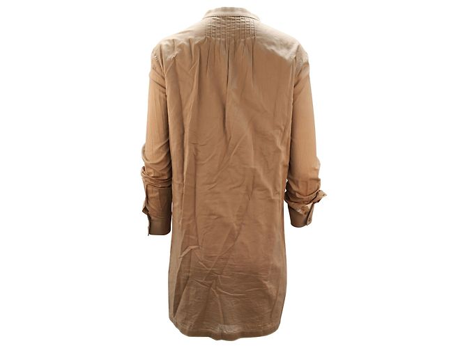 Joseph Vestido Manga Longa pelo Joelho em Algodão Marrom - vista 2