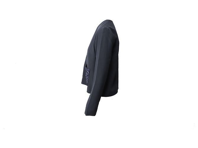 Chloé Blazer aus schwarzer Seide mit Pailletten und Taschendetail - Ansicht 2