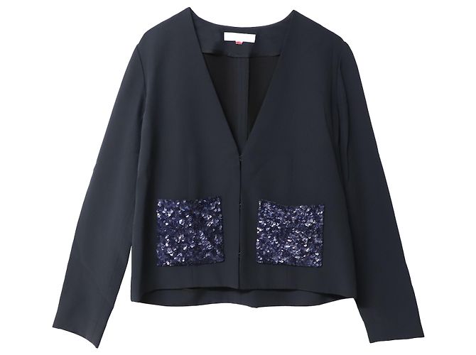 Chloé Blazer aus schwarzer Seide mit Pailletten und Taschendetail - Ansicht 5