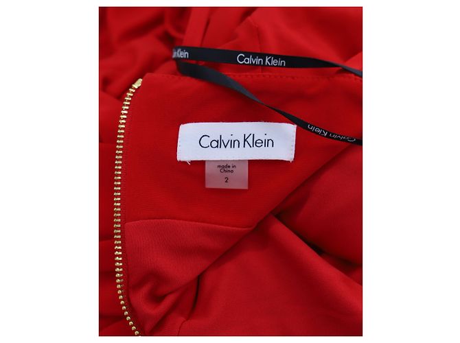 Calvin Klein Langes Kleid mit V-Ausschnitt aus rotem Polyester - Ansicht 3